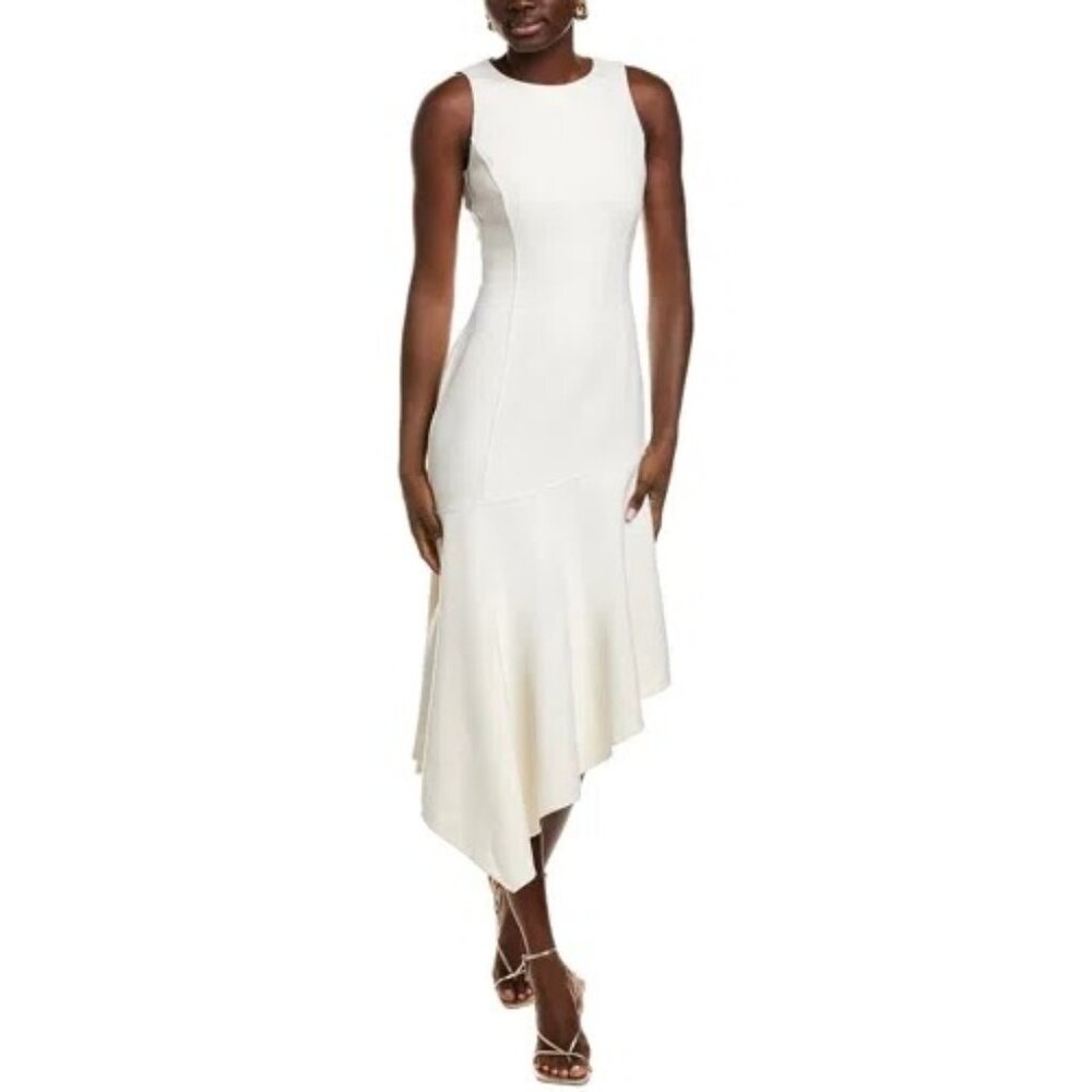 NWT $2650 Michael Kors Asymmetrical Hem Wool Blend Sheath Dress Ivory Size 2